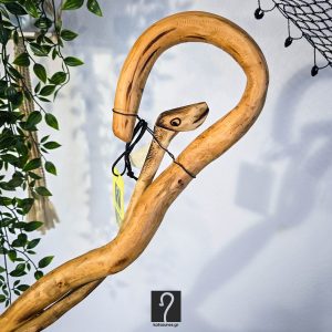 2 μπαστούνια σε 1 έργο τέχνης. Special Κρητική Κατσούνα την οποία την έχει τυλίξει ένα σκαλιστό φίδι! Από ξύλο Σκίνου 1,43 μ | ΚΩΔ 050626-ΜΣ15
